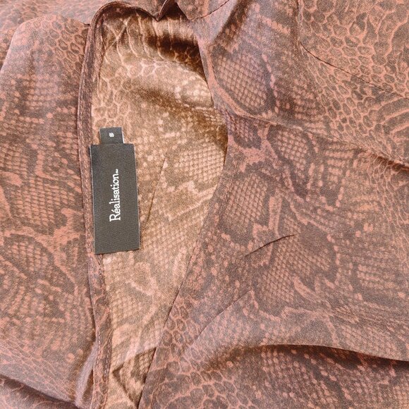 Realisation Par The Gia in Python Women Silk Maxi Dress Round Neck Long Sleeve - Picture 11 of 12